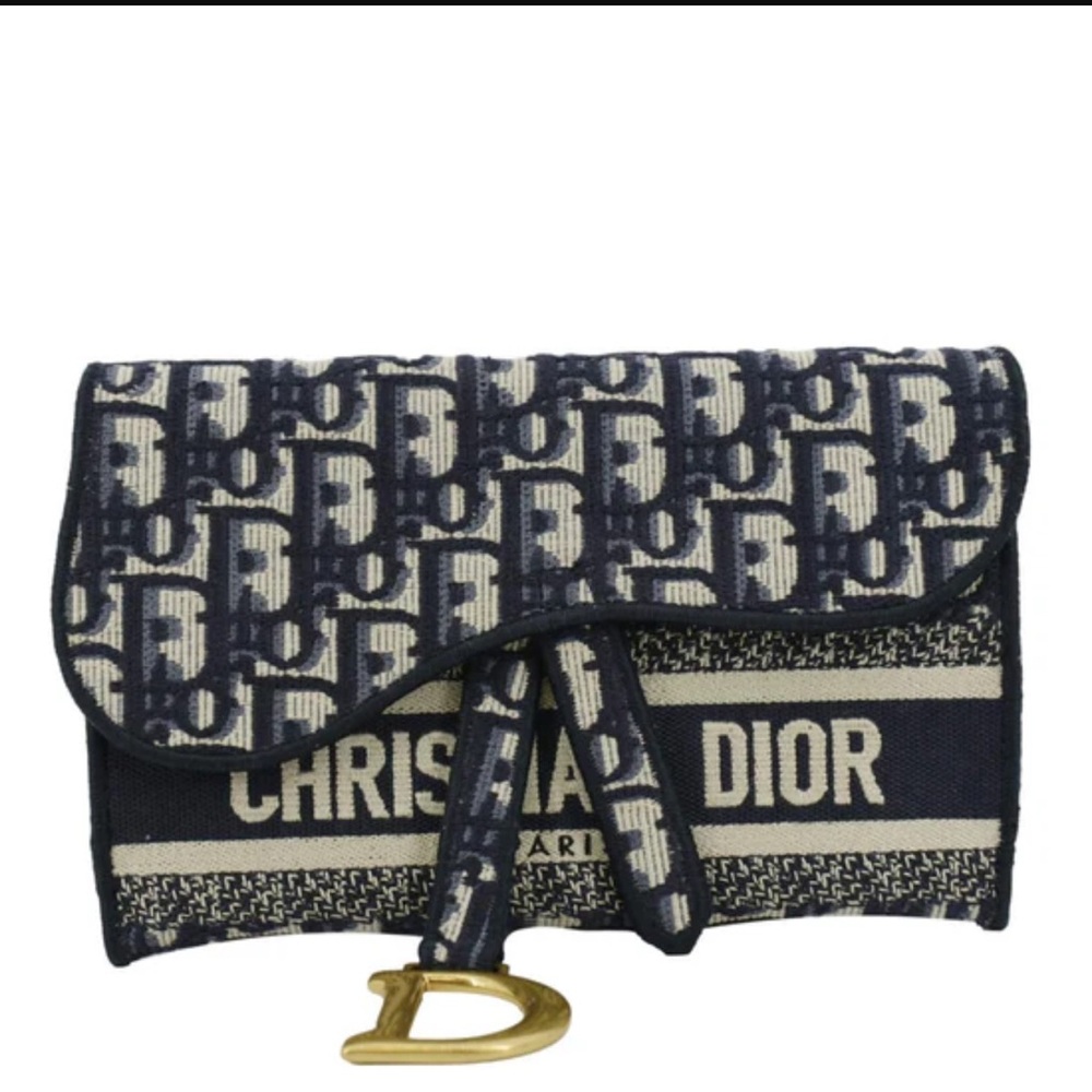 CHRISTIAN DIOR Saddle Oblique Canvas Belt Bag Navy Blue